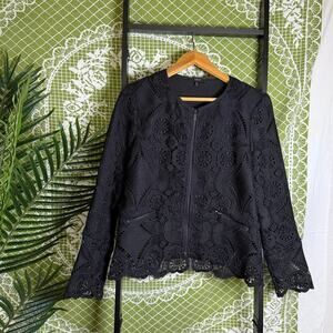 DREW Black Floral Guipure Lace Zip-Up Jacket - Made in USA - Size M